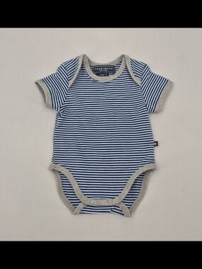 ToobyDoo Baby Boy Size 0-3 Months Short Sleeve White Blue Cotton Stretch